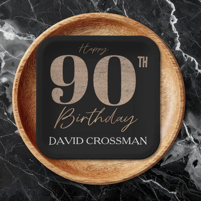 Plato De Papel Black and Gold Glitter Numeral 90th Birthday  (Subido por el creador)
