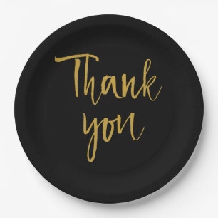 Plato De Papel Black and Gold Gracias