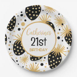 Plato De Papel Black and Gold Strawberry Pattern