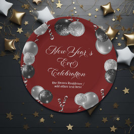 Plato De Papel Black and Silver Glitter New Year's Eve Party