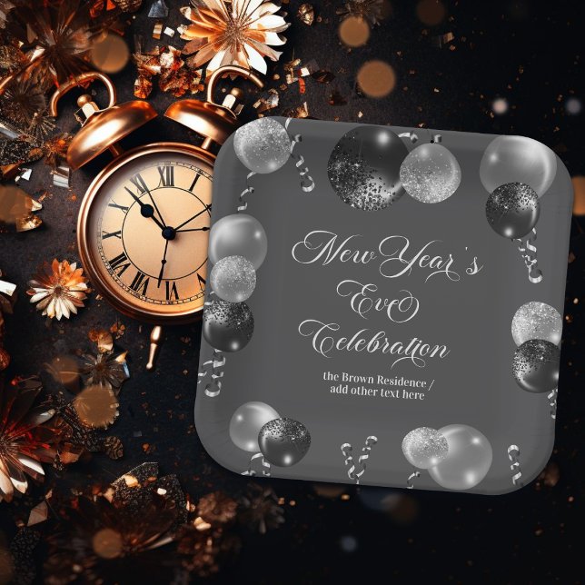 Plato De Papel Black and Silver Glitter New Year's Eve Party  (Subido por el creador)