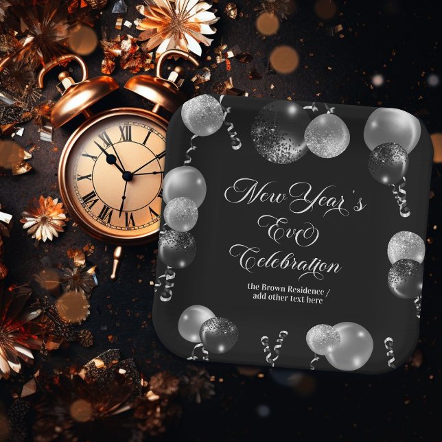 Plato De Papel Black and Silver Glitter New Year's Eve Party  (Subido por el creador)