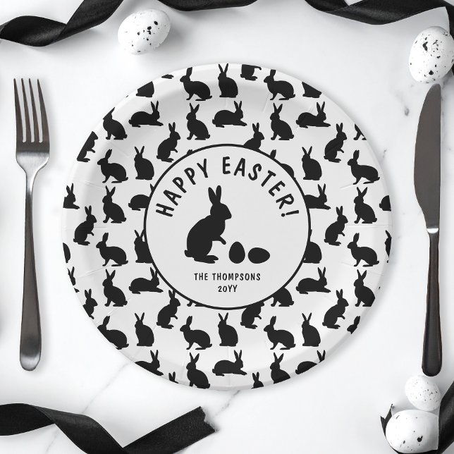 Plato De Papel Black And White Bunny Shapes Modern Easter (Subido por el creador)