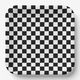 Plato De Papel Black and white checkerboard pattern 