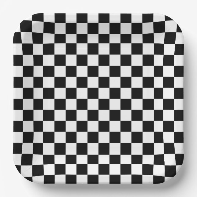 Plato De Papel Black and white checkerboard pattern  (Anverso)