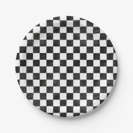 Plato De Papel Black and White Checkered
