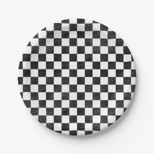 Plato De Papel Black and White Checkered