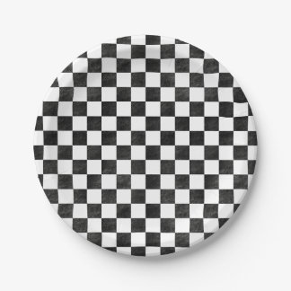 Plato De Papel Black and White Checkered