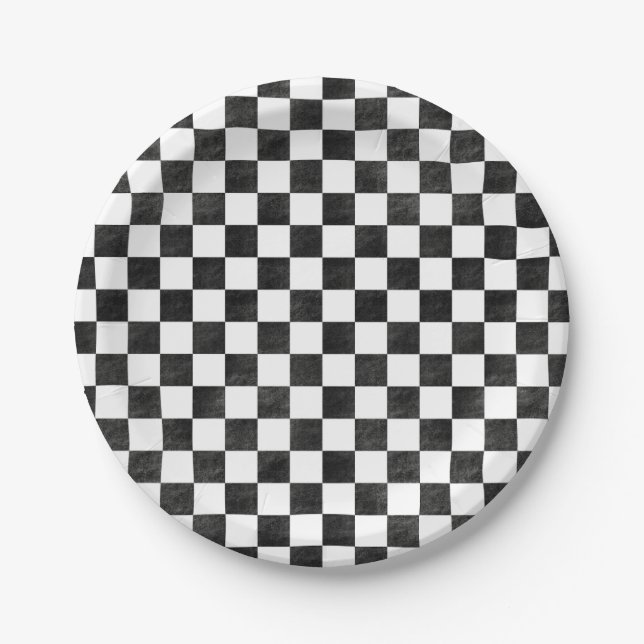 Plato De Papel Black and White Checkered (Anverso)
