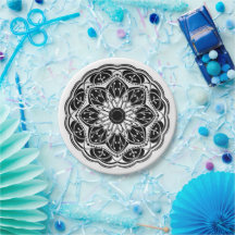 Black and white floral mandala round
