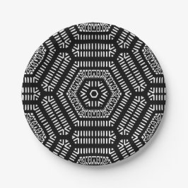 Plato De Papel Black And White Modern Mudcloth Paper Plate