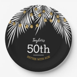 Plato De Papel Black and White Palms 50th Birthday Party