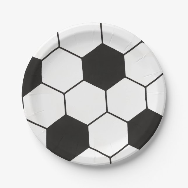 Plato De Papel Black And White Soccer Ball Geometric Pattern  (Anverso)