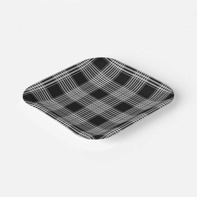 Plato De Papel Black and White tartan plaid (Angular)