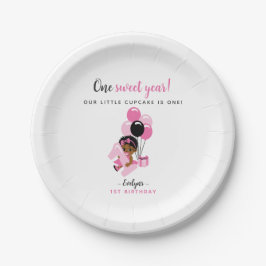 Plato De Papel Black Baby Girl First Birthday Pink Balloon