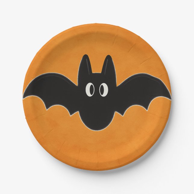 Plato De Papel Black Bat sobre fondo Naranja (Anverso)