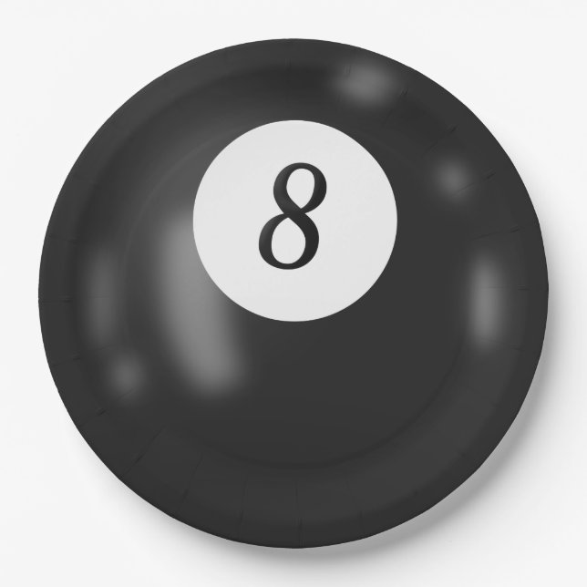 Plato De Papel Black Billiard Ocho Ball Birday Party (Anverso)