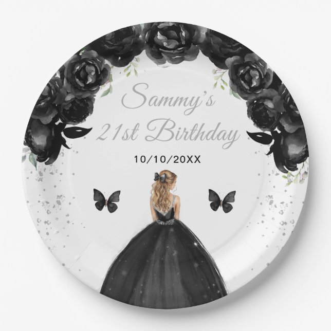 Plato De Papel Black Blonde Hair Princess Birthday Party (Anverso)
