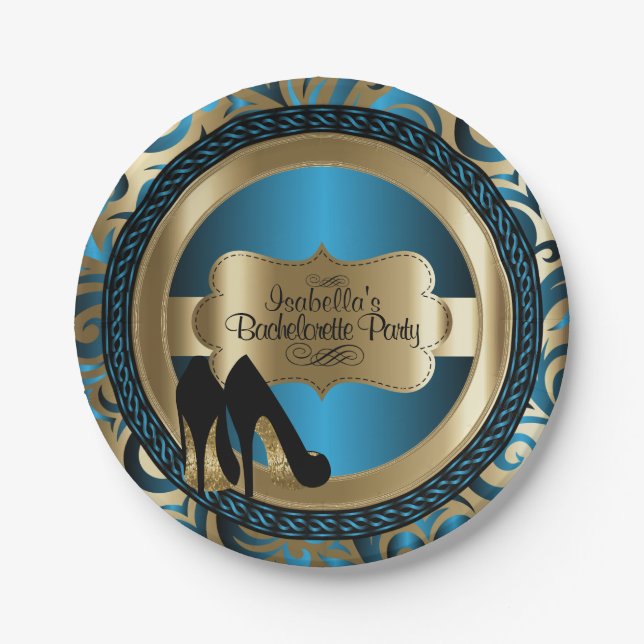 Plato De Papel Black, Blue & Gold Metallic - Fiesta de la Bachelo (Anverso)