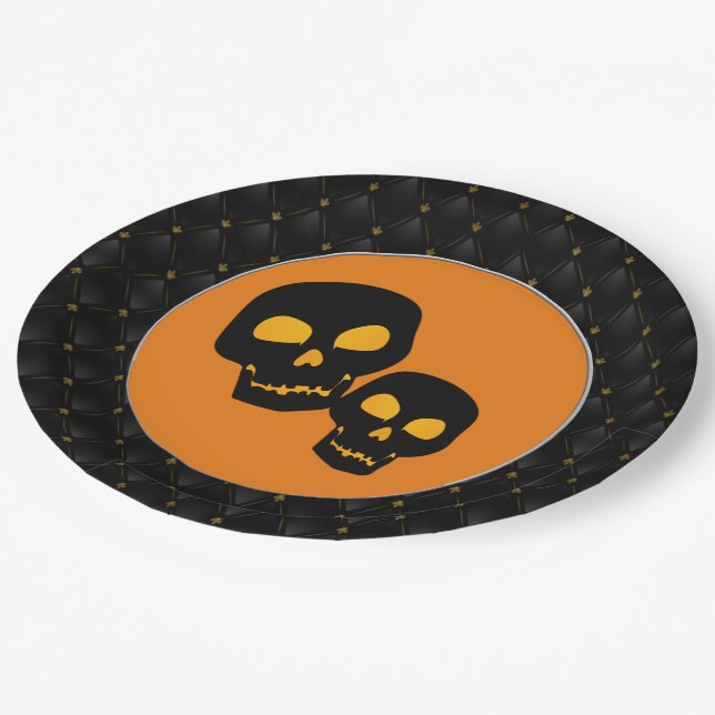 Plato De Papel Black Boarder Black Skulls Halloween (Angular)