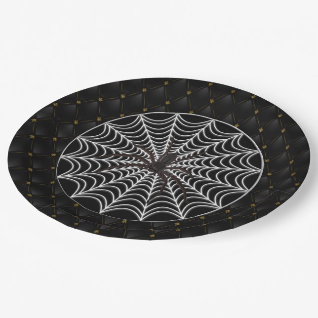 Plato De Papel Black Boarder White Spider Web Y Black Spider (Angular)