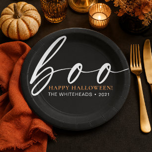 Plato De Papel Black Boo Feliz Halloween Familia