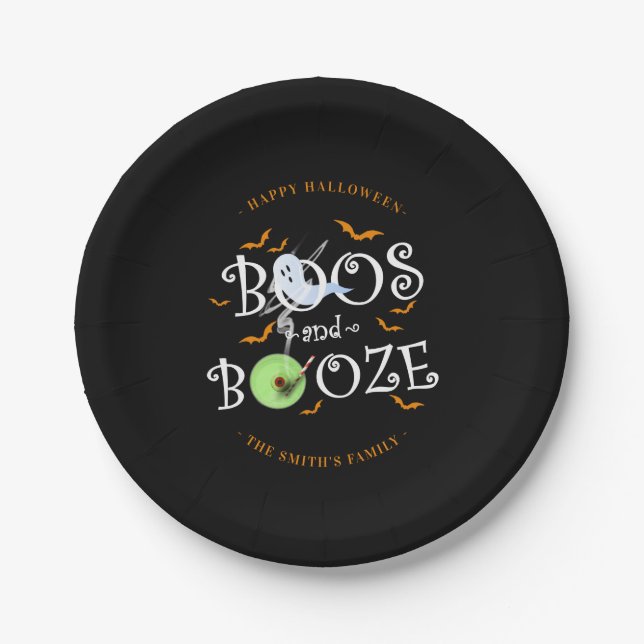 Plato De Papel Black Boos & Booze Halloween Party (Anverso)