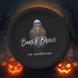 Plato De Papel Black Boos & Brews Fantasma Halloween