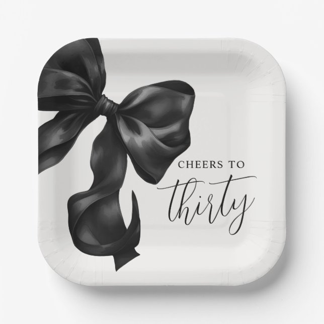 Plato De Papel Black Bow 30th 40th 50th Birthday  (Anverso)