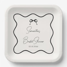 Plato De Papel Black Bow atando la ducha nupcial