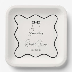 Plato De Papel Black Bow atando la ducha nupcial