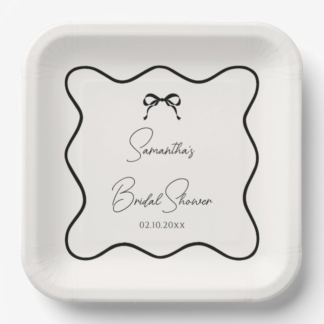 Plato De Papel Black Bow atando la ducha nupcial (Anverso)