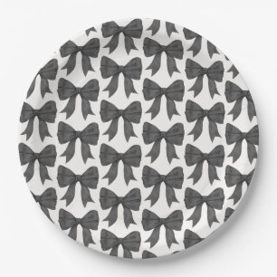 Plato De Papel Black Bow Baby o Bridal Shower, Fiesta de Cumpleañ