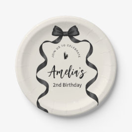 Plato De Papel Black Bow Birthday Any Age
