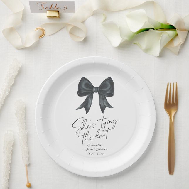 Plato De Papel Black Bow Está atando el nudo Bridal Shower (Boda)