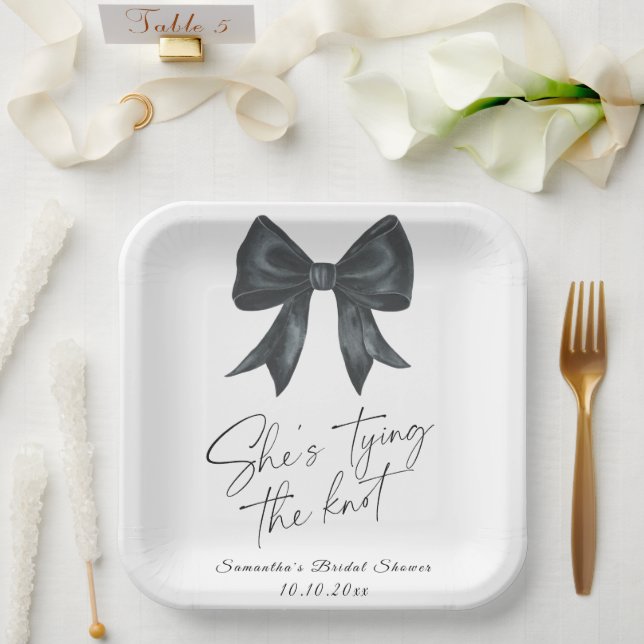 Plato De Papel Black Bow Está atando el nudo Bridal Shower (Boda)
