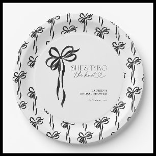 Plato De Papel Black Bow está atando la ducha nupcial