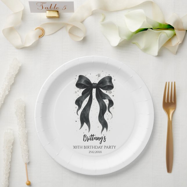 Plato De Papel Black Bow Modern 30th Birthday  (Boda)
