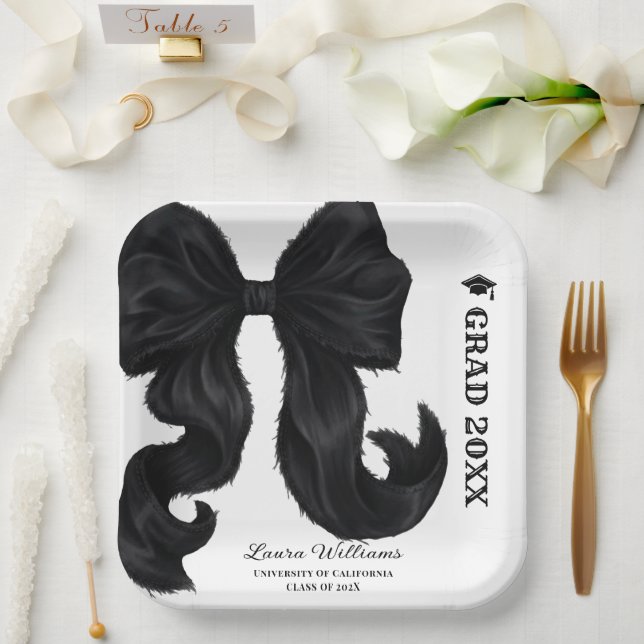 Plato De Papel Black Bow Modern Graduation  (Boda)