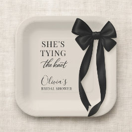 Plato De Papel Black Bow She's Tying The Knot Party