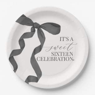 Plato De Papel Black Bow Sweet Dieciséis Cumpleaños Party Decour