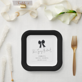 Plato De Papel Black Bow Tying The Knot Bridal Shower