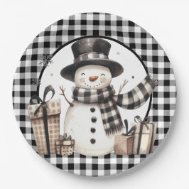Plato De Papel Black Buffalo Plaid Snowman