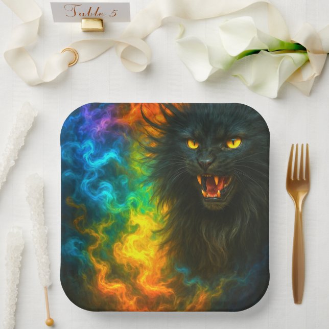 Plato De Papel Black Cat Art (Boda)