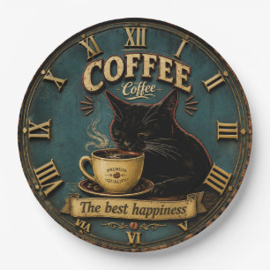 Plato De Papel Black Cat Coffee Lover Farmhouse Kitchen Decor