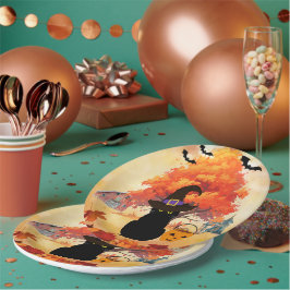 Plato De Papel Black Cat Halloween Paper Plates