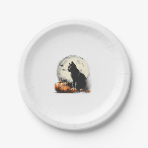 Plato De Papel Black Cat Halloween Spookan Moon Artwork Pumpkin S