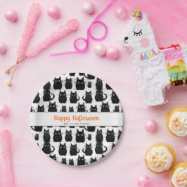 Plato De Papel Black Cats Custom Name Happy Halloween