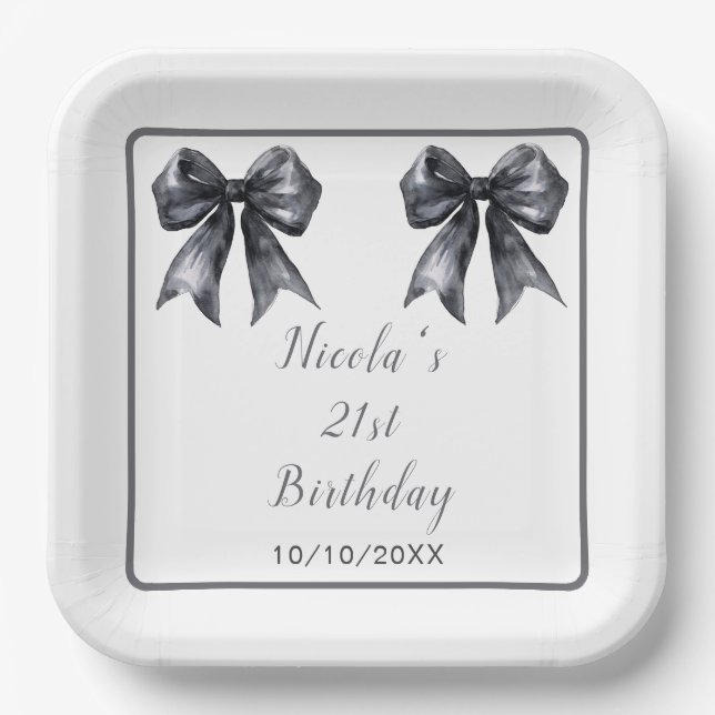 Plato De Papel Black Coquette Bow Birday Party (Anverso)
