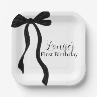 Plato De Papel Black Coquette Bow Girl Birthday Party Decor